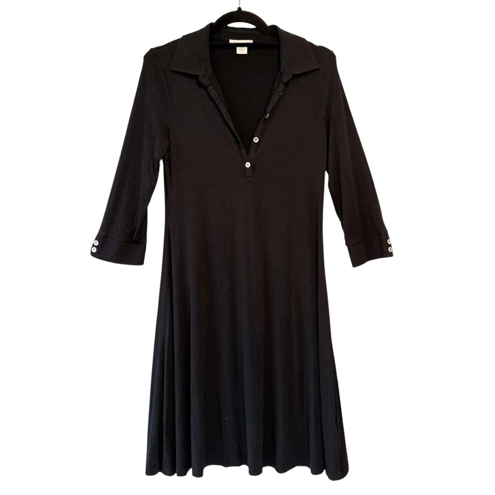 White + Warren Popover Polo Collar 3/4 Sleeve Shirt Dress Black Size Small